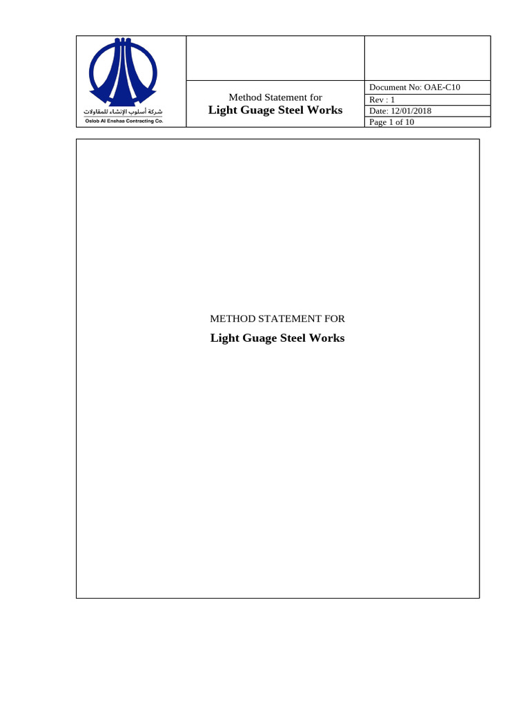 Method Statement For Lite Steel Works & Welding | PDF | Sheet Metal ...