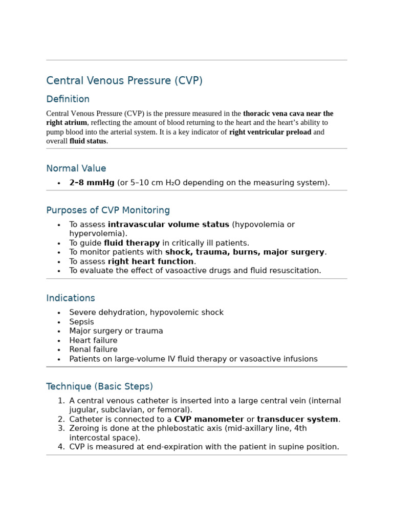 CVP Monitoring in Critical Care | PDF
