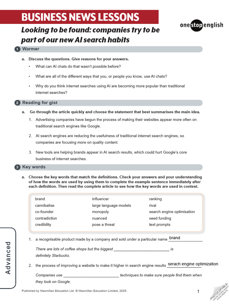 Businessnewslessons Chatbots Advancedworksheet 439677 | PDF ...