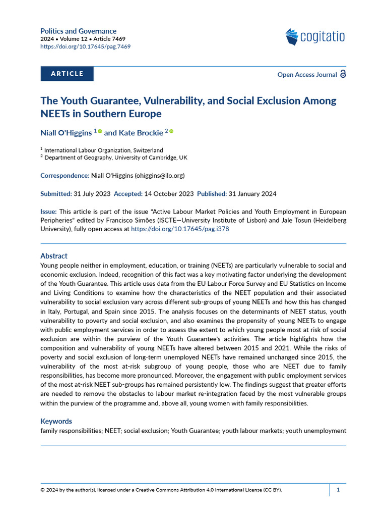 PaG 12 - The Youth Guarantee, Vulnerability, and Social Exclusion Among ...