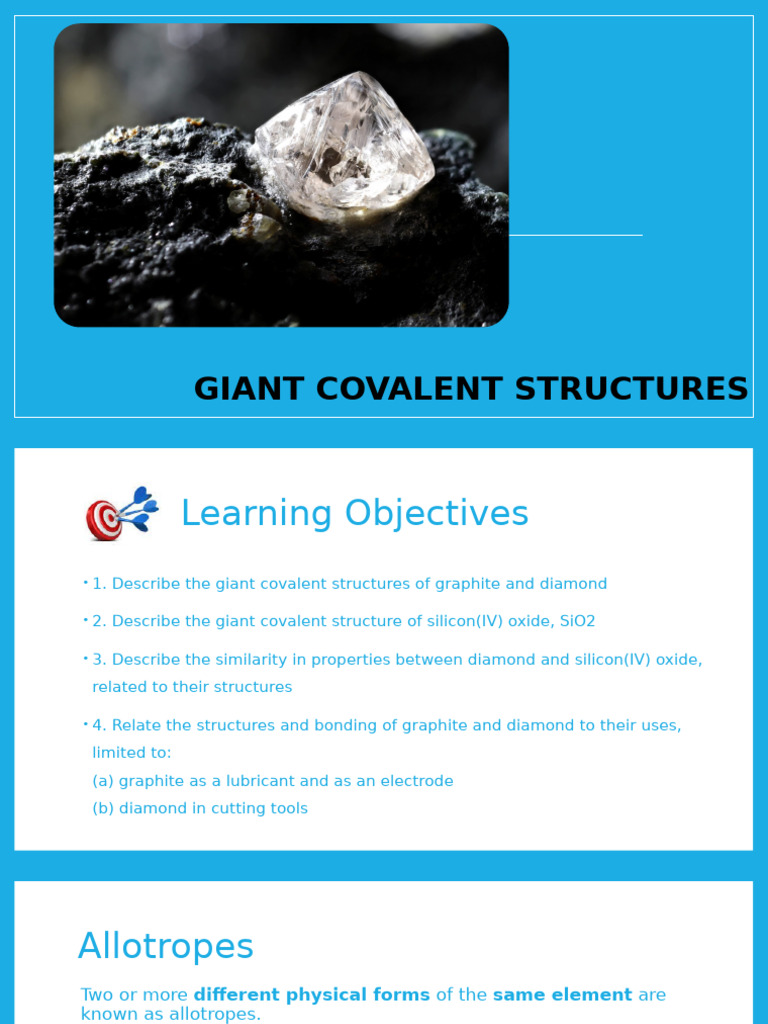 Unit 4 Giant Covalent Structures | PDF | Carbon | Chemical Bond