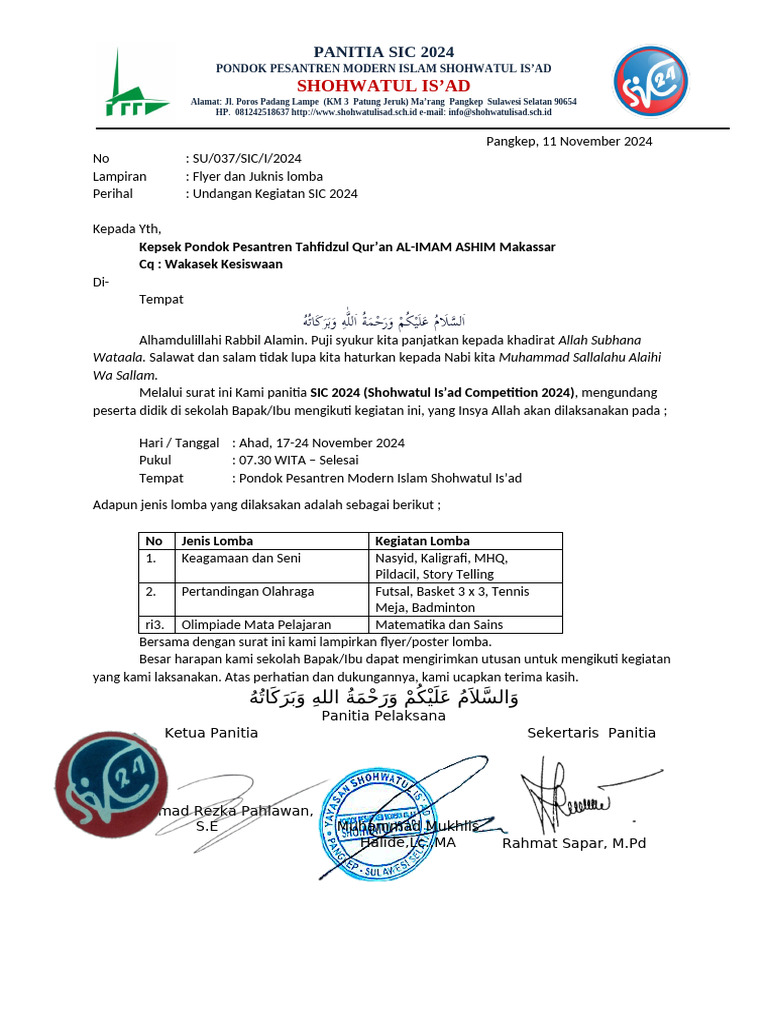 Surat SIC 2024 Atbar | PDF