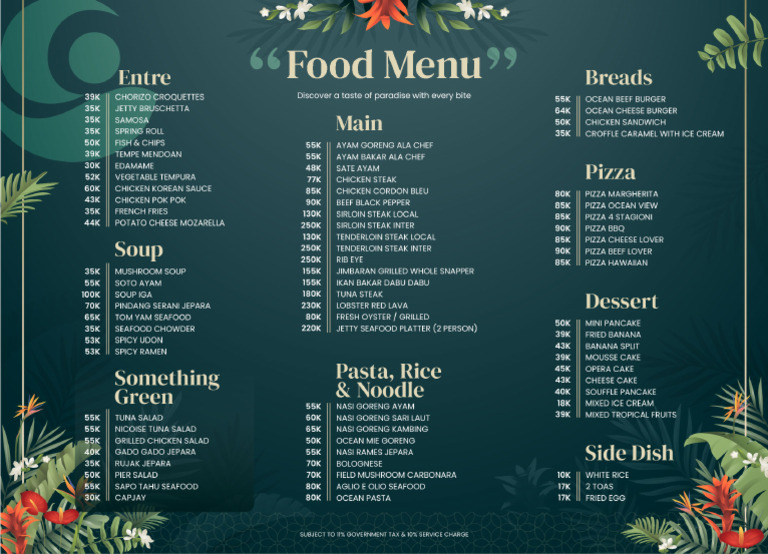 Food Menu Ocean View Resto | PDF