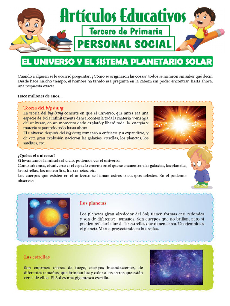 El Universo y El Sistema Planetario Solar para Tercero de Primaria 1 | PDF