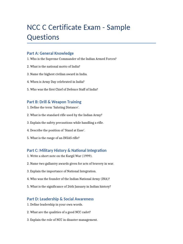 NCC C Certificate Exam Sample Questions | PDF