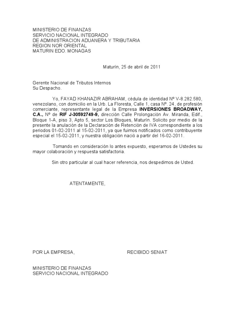 Carta Al Seniat PDF