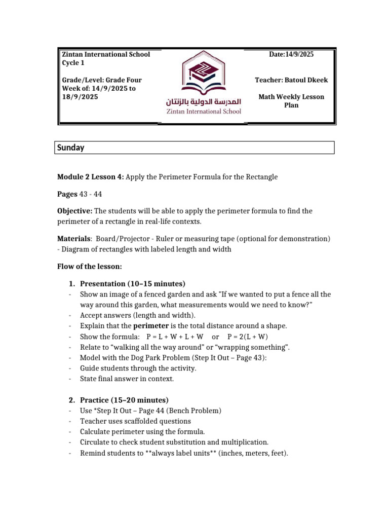 Gr4 WLP 3 - Math - 14 Sep - 18 Sep | PDF | Length | Mathematics