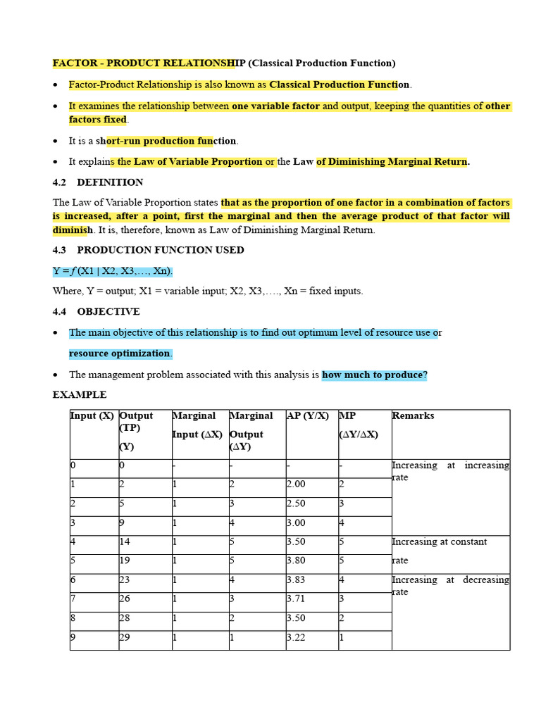 Factor-Product Relationship Explained | PDF | Production Function ...