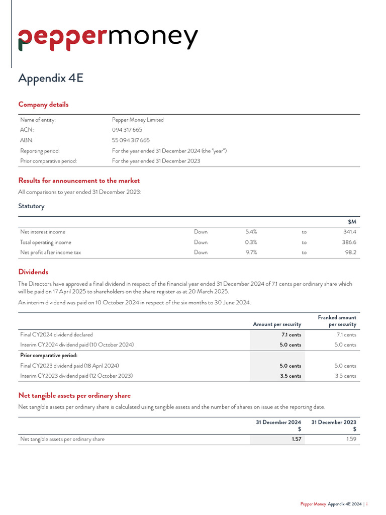 Pepper Money 2024 Financial Results Summary | PDF | Cost Of Living ...