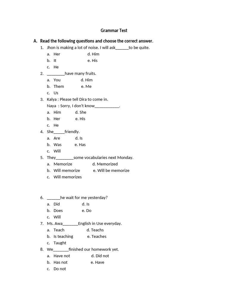 English Grammar Test Questions | PDF | Chess Theory | Chess