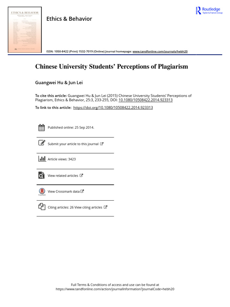 Chinese University Students Perceptions of Plagiarism | PDF ...