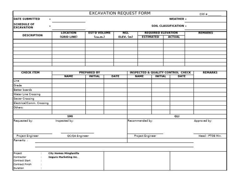 Excavation Req Form | PDF