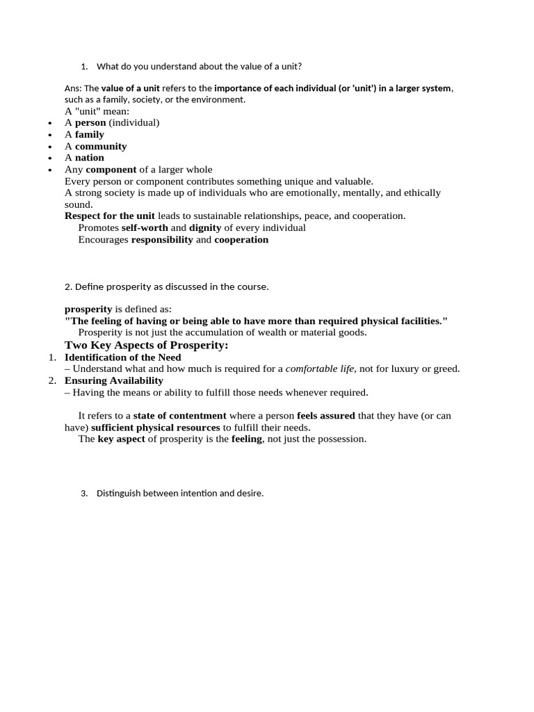 UHV Assignment 1 Answer Key | PDF | Contentment | Intention