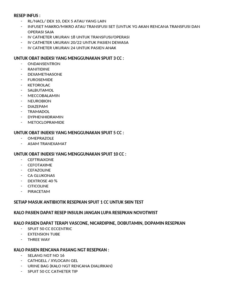 Resep Infus dan Obat Injeksi Medis | PDF