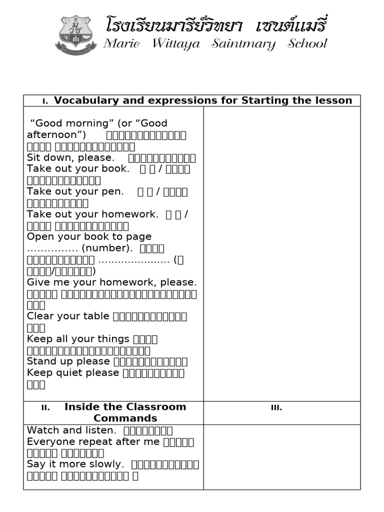 Vocabulary and Expressions For Starting The Lesson | PDF