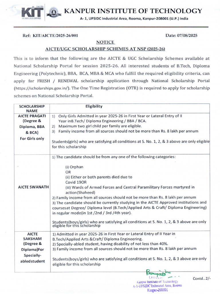Notice On NSP 2025-26 | PDF