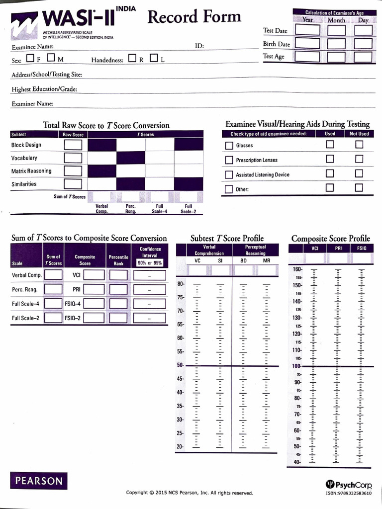 WASI-II Age Range and Record Form | PDF | Wechsler Adult Intelligence Scale