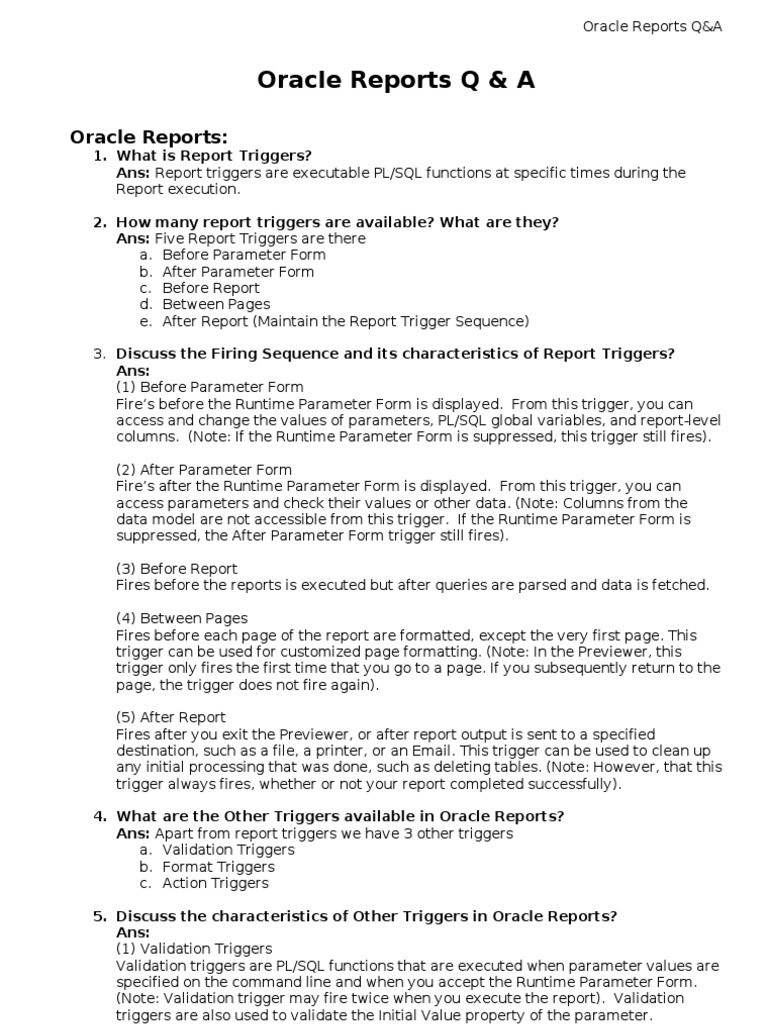 Oracle Reports Triggers and Parameters Guide | PDF | Parameter ...