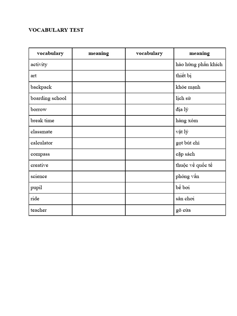 Vocabulary Test for Students | PDF | Chess Openings | Chess