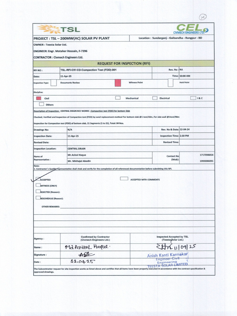 TSL Rfi Civ CD Compaction Test (FDD) 001 | PDF