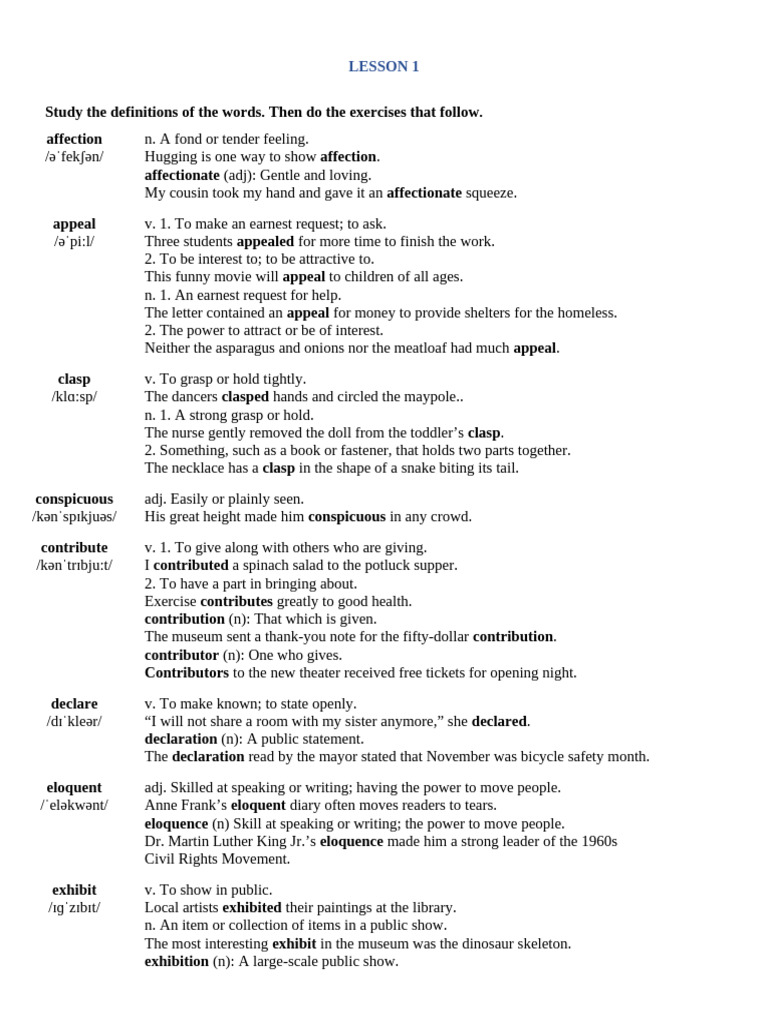 Vocabulary Lessons with Definitions and Examples | PDF | Yarn