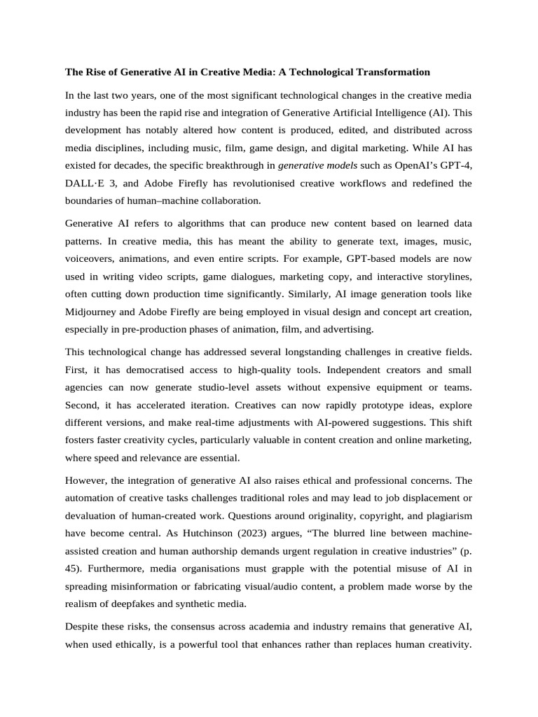 Generative AI's Impact on Media Industries | PDF | Artificial ...
