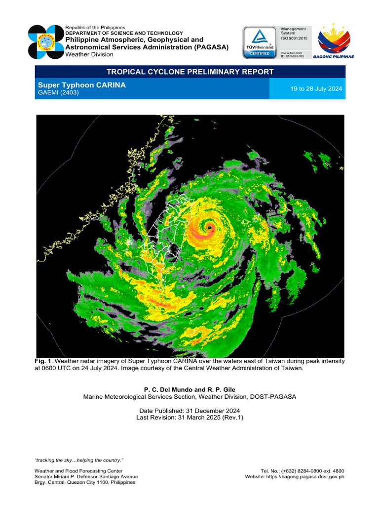 Super Typhoon CARINA Preliminary Report | PDF | Natural Hazards ...