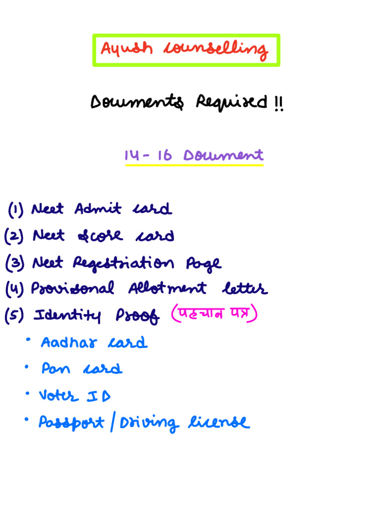 Required Documents for AYUSH Counselling | PDF