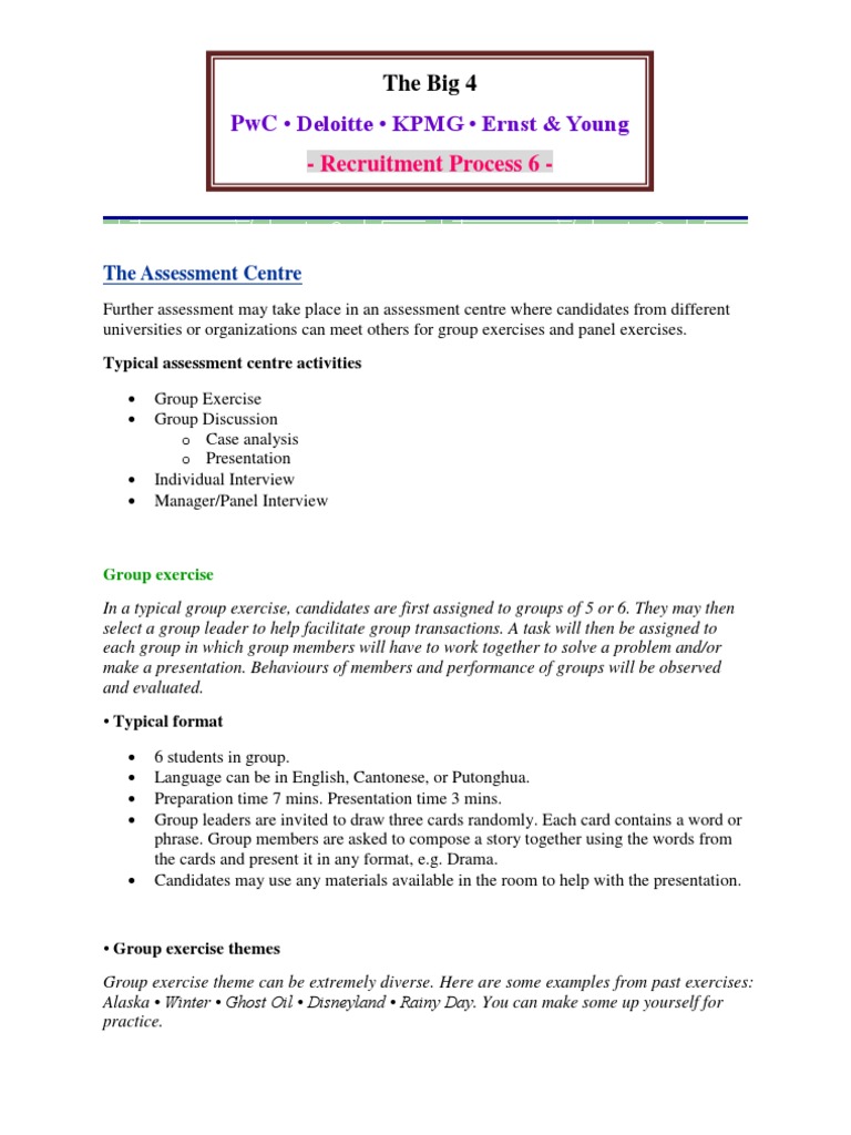 Big Four Assessment Centre Overview | PDF | Career & Growth | Art