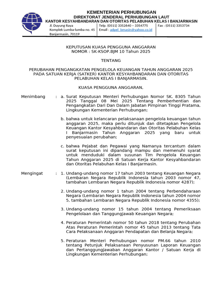 Pengangkatan Pengelola Keuangan 2025 | PDF