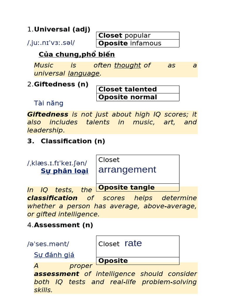 Key Vocabulary for Intelligence and Art | PDF | Intellectual Giftedness ...