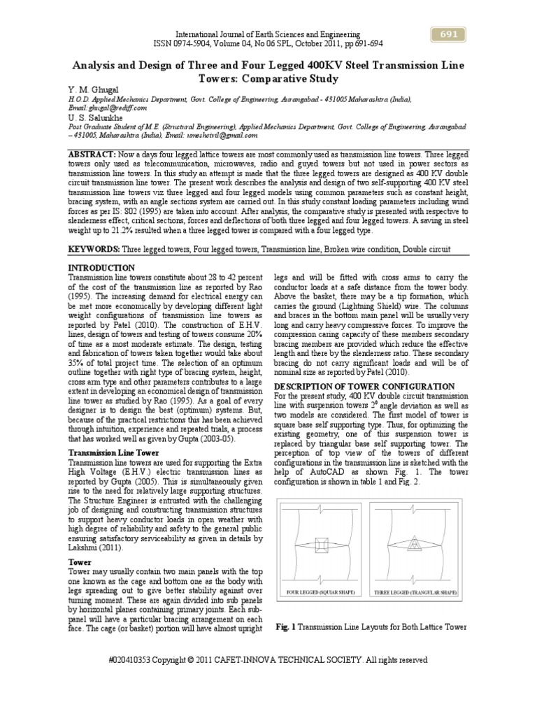 Analysis and Design of Three and Four Legged 400KV Steel Transmission ...