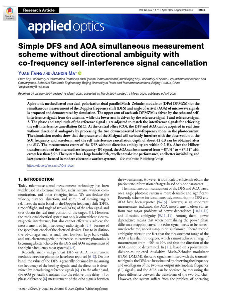 Simultaneous DFS and AOA Measurement System | PDF | Radar | Fiber Optic ...
