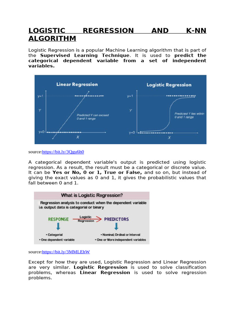 Logistic Regression and K-NN Overview | PDF | Support Vector Machine ...