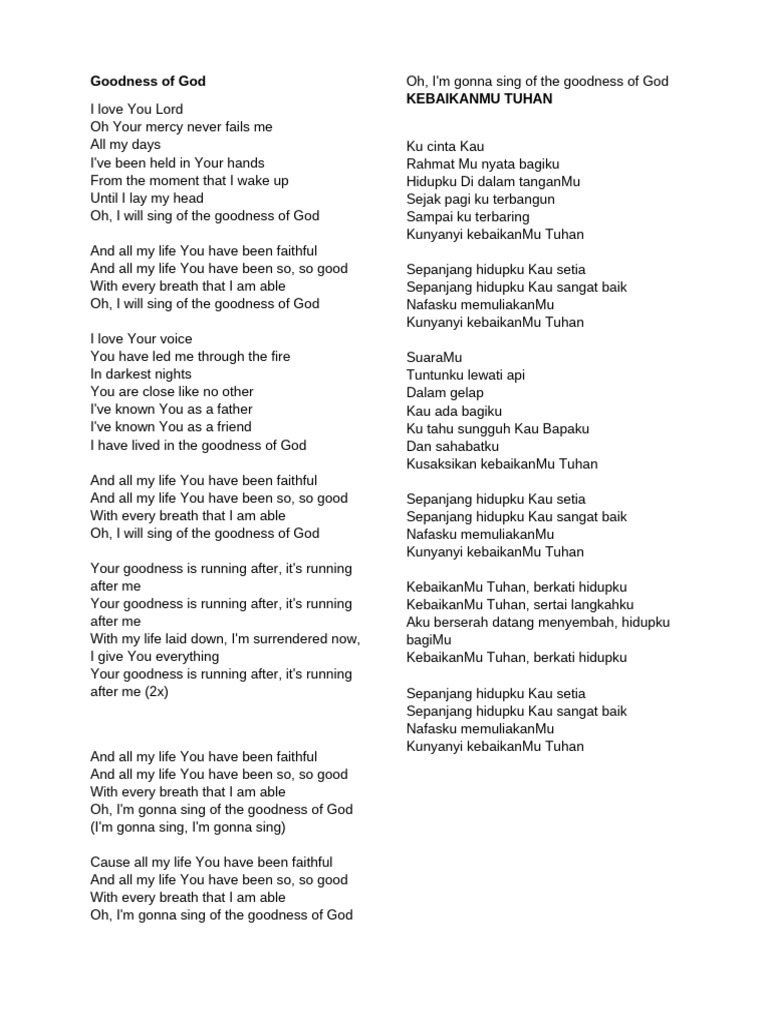 Goodness of God Lyrics | PDF