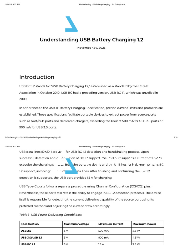 USB Battery Charging 1.2 Overview | PDF | Usb | Battery Charger