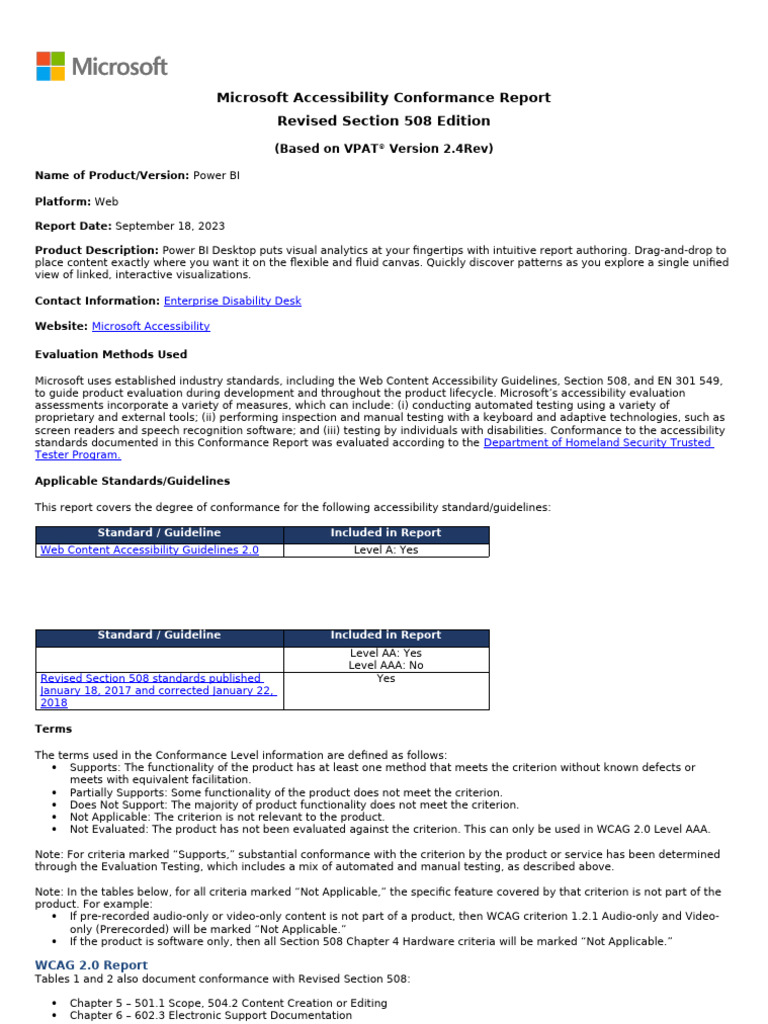 Power BI Accessibility Conformance Report | PDF | Accessibility ...