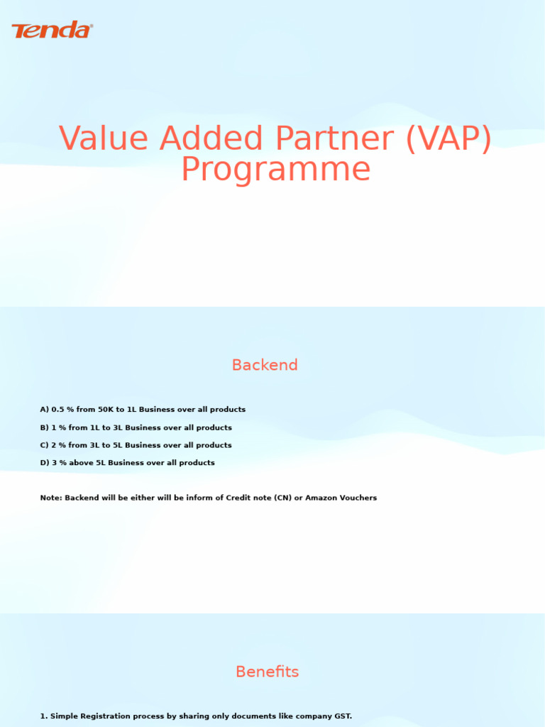 VAP Programme: Partner Benefits Overview