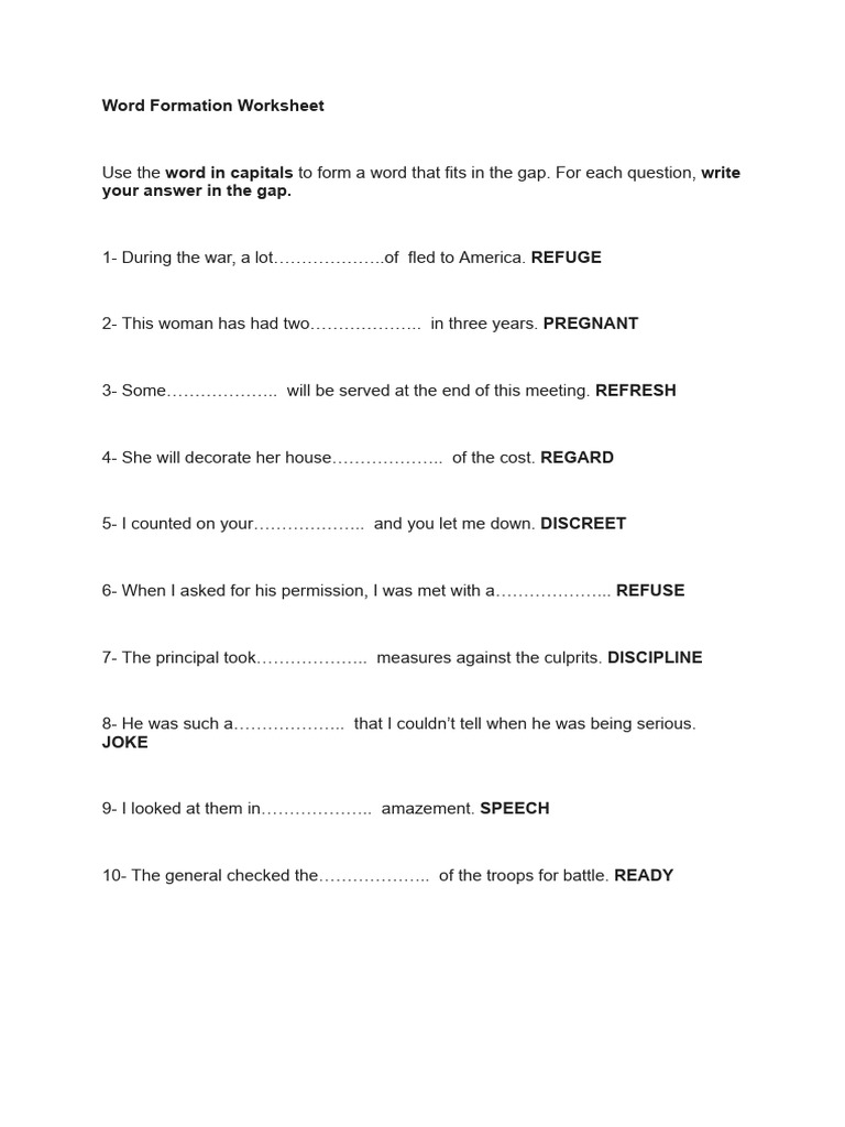 Word Formation Worksheet | PDF