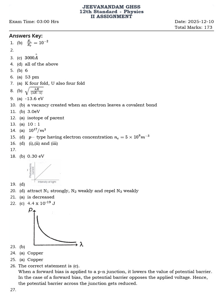 12th Grade Physics Assignment Solutions | PDF | Photoelectric Effect ...