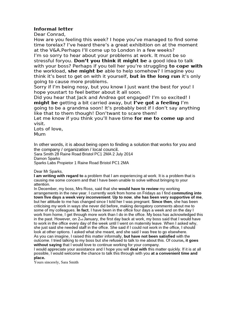 Informal Letter About Work Concerns | PDF