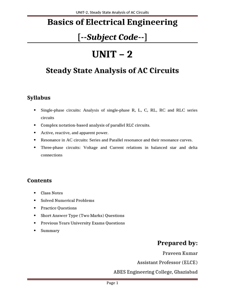 AC Steady State Circuit Analysis | PDF | Resonance | Electrical Impedance