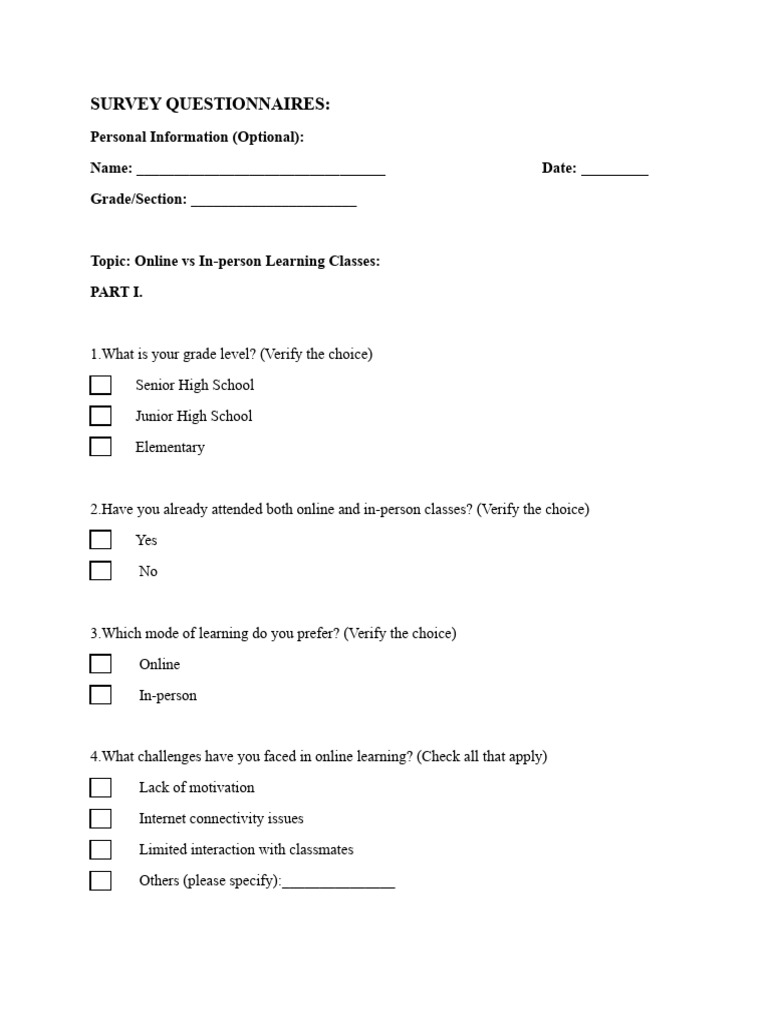 Survey Questionnaires | PDF