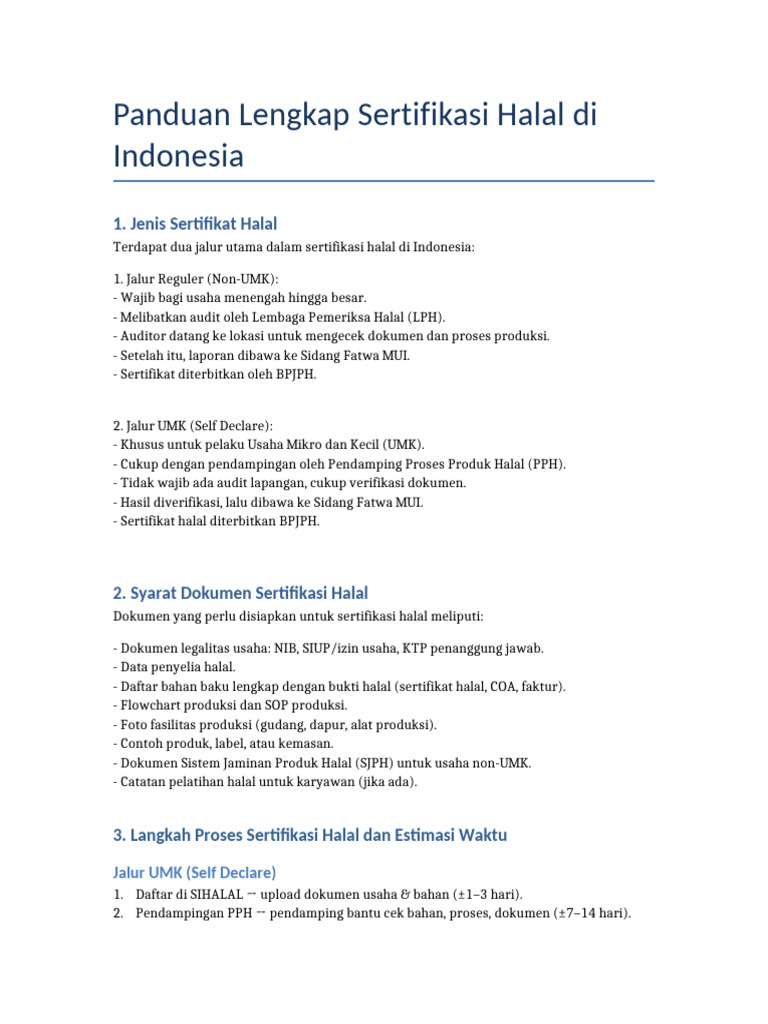 Panduan Sertifikasi Halal Indonesia | PDF