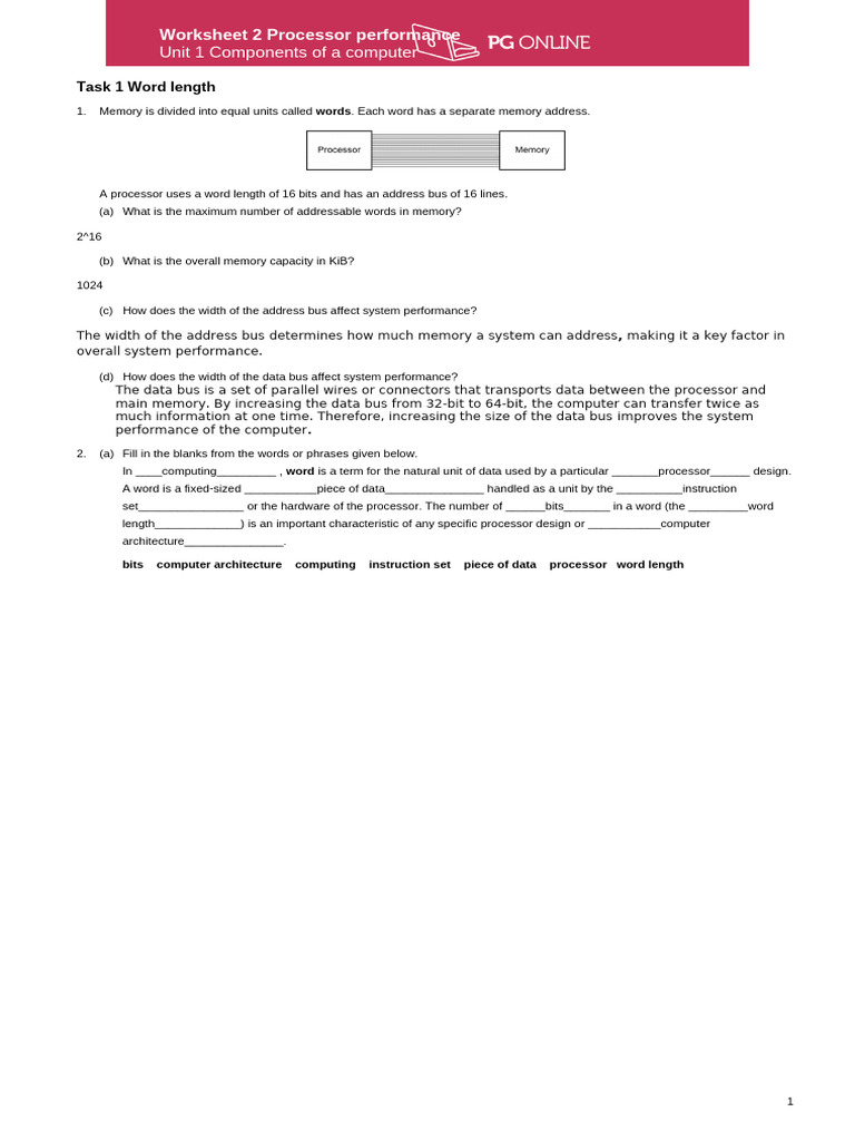 Processor Word Length and Memory Capacity | PDF | Central Processing ...