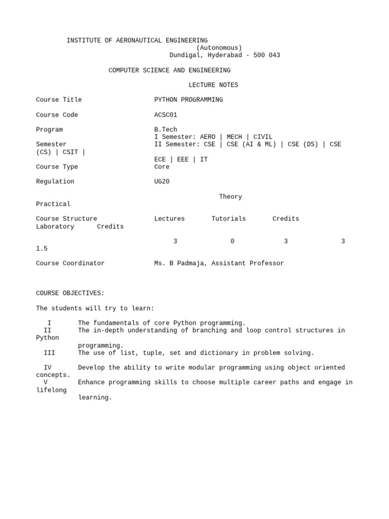517952842-PYTHON-PROGRAMMING-LECTURE-NOTES | PDF | Python (Programming ...