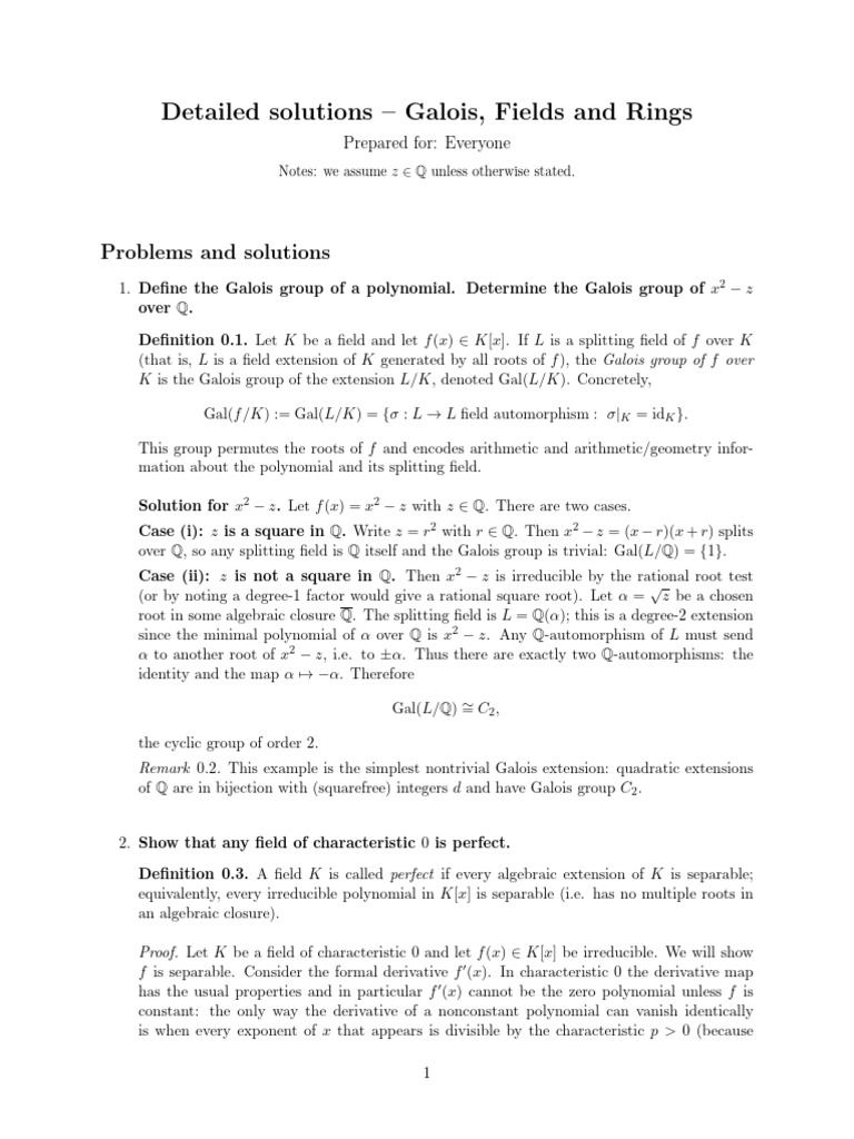 Galois Theory: Fields and Rings Solutions | PDF | Field (Mathematics ...