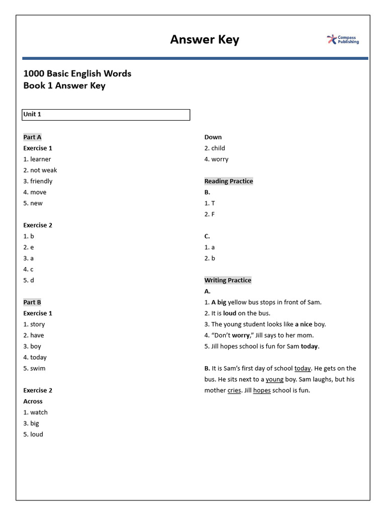 1000 Basic English Words Answer Key | PDF | Tea