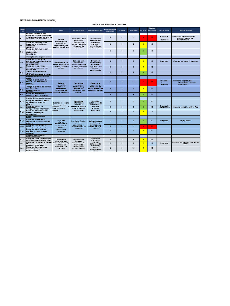 Matriz de Riesgos en SENATEX: Control y Prevención | PDF | Logística ...
