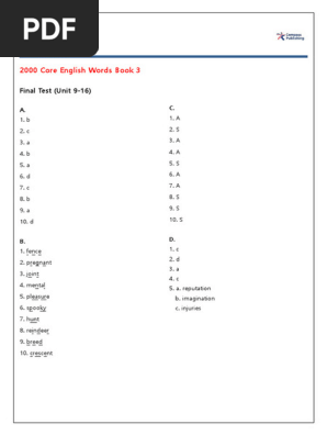 2000 Core English Words 3 Test Key | PDF